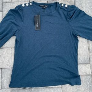 Veronica Beard Teal Long Sleeve with Silver Military Buttons